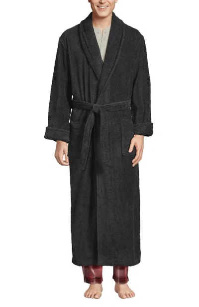 Lands' End Full Length Turkish Terry Robe In Black