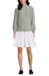 Lands' End Fuzzy Lantern Sleeve Mock Neck Mini Twofer Dress In Gray