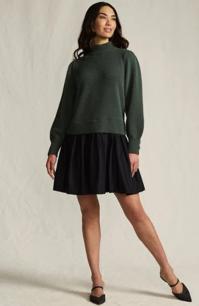 Lands' End Fuzzy Lantern Sleeve Mock Neck Mini Twofer Dress In Green