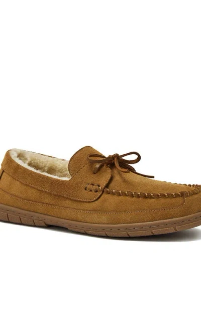 Lands' End Fuzzy Lined Lace Up Moccasin Slippers In Brown