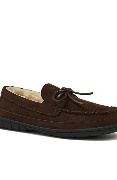 Lands' End Fuzzy Lined Lace Up Moccasin Slippers In Brown