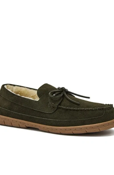 Lands' End Fuzzy Lined Lace Up Moccasin Slippers In Green