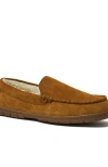 Lands' End Fuzzy Lined Suede Moccasin Slippers In English Tan Suede