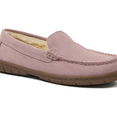 Lands' End Fuzzy Lined Suede Moccasin Slippers In Pink