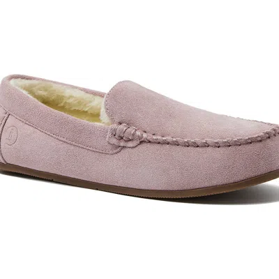Lands' End Fuzzy Lined Suede Moccasin Slippers In Print Frost Suede