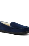 Lands' End Fuzzy Lined Suede Moccasin Slippers In Radiant Navy Suede