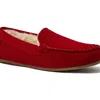 Lands' End Fuzzy Lined Suede Moccasin Slippers In Red