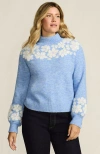 Lands' End Fuzzy Turtleneck Lantern Sleeve Jacquard Sweater In Blue