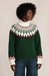 Lands' End Fuzzy Turtleneck Lantern Sleeve Jacquard Sweater In Green