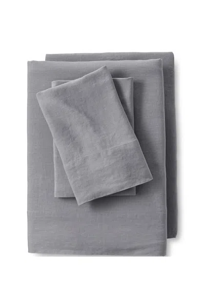 Lands' End Garment Washed Flax Linen Breathable Bed Sheet Set In Gray