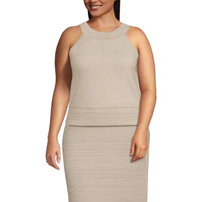 LANDS' END LANDS' END GASSED COTTON POINTELLE HALTER TOP SWEATER SET TOP