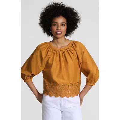 Lands' End Gathered Eyelet Top In Brown