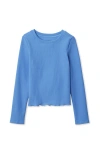 Lands' End Girls Active Long Sleeve Rib Knit Top In Blue