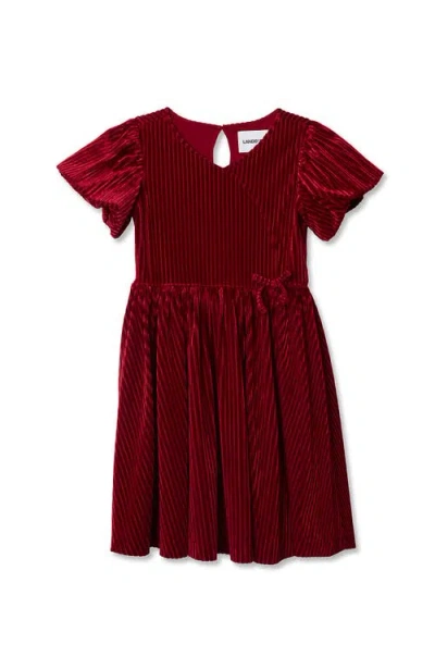 Lands' End Kids'  Girls Bubble Short Sleeve Velour Dress In Red