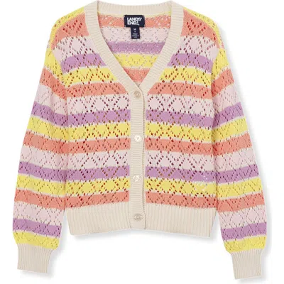 Lands' End Kids'  Girls Button Front Cable Cardigan In Oatmeal Multi