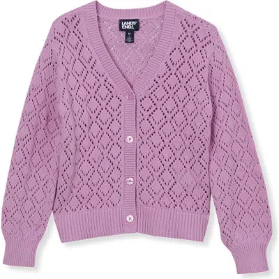 Lands' End Kids'  Girls Button Front Cable Cardigan In Sunset Purple