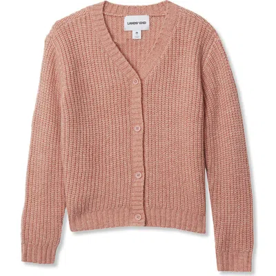 Lands' End Kids'  Girls Button Front Knit Cardigan In Brown