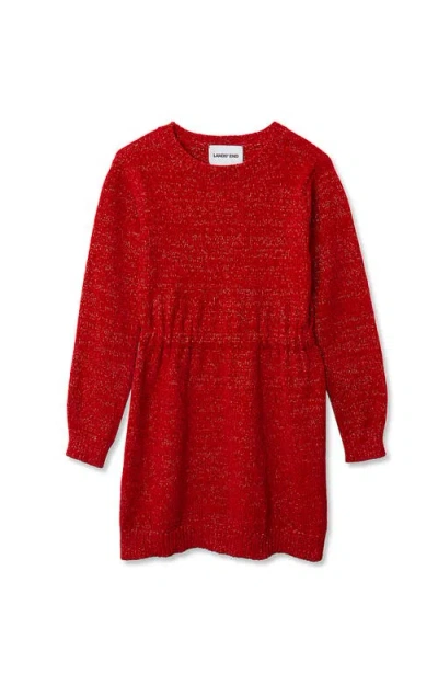 Lands' End Kids'  Girls Chenille Cinched Waist Sweater Dress In Red