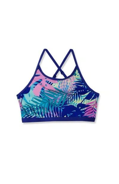 Lands' End Kids'  Girls Chlorine Resistant Criss Cross Bikini Top In Blue Palm Print