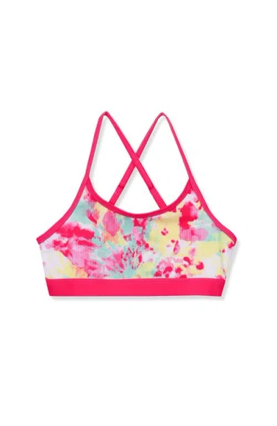 Lands' End Kids'  Girls Chlorine Resistant Criss Cross Bikini Top In Bright Pink Aqua Splatter