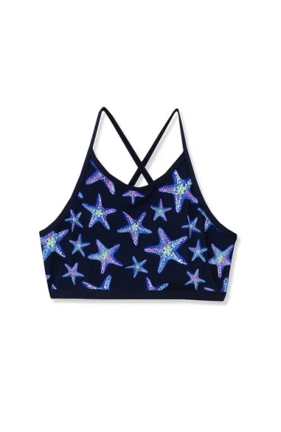 Lands' End Kids'  Girls Chlorine Resistant Criss Cross Bikini Top In Deep Sea Navy Starfish