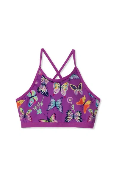 Lands' End Kids'  Girls Chlorine Resistant Criss Cross Bikini Top In Violet Butterflies