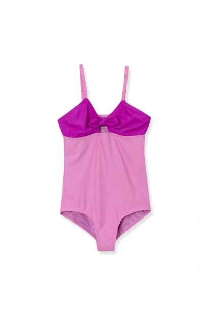 Lands' End Babies'  Girls Chlorine Resistant Cutout One Piece Swimsuit In Purple Flower/wild Rose