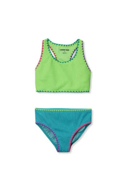 Lands' End Kids'  Girls Chlorine Resistant Embroidered Bikini Swimsuit Set In Green