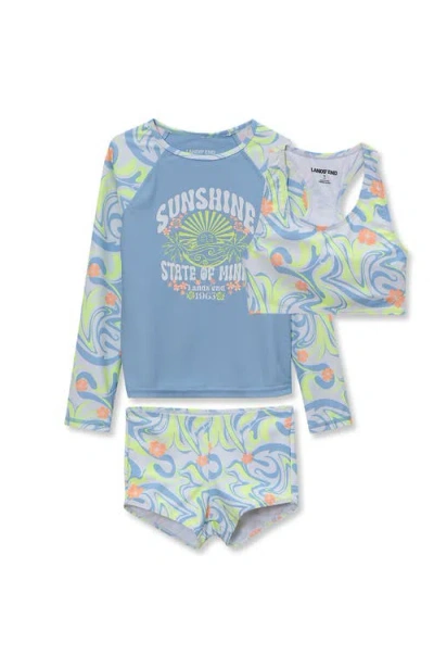 Lands' End Kids'  Girls Chlorine Resistant Long Sleeve Rash Guard Boyshort 3 Piece Swimsuit Set In Multi