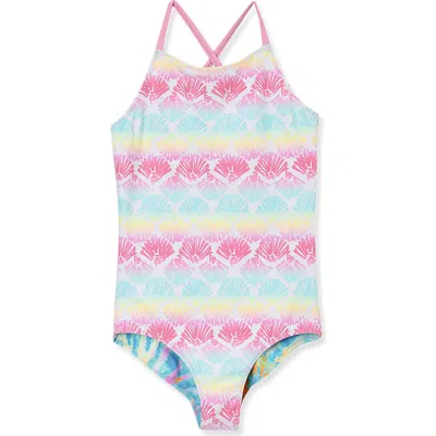 Lands' End Girls Chlorine Resistant Reversible One Piece Swimsuit In Pastel Shells/tie Dye