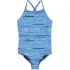 Lands' End Kids'  Girls Chlorine Resistant Reversible One Piece Swimsuit In Tiki Ocean/aqua Bubbles