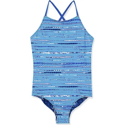 Lands' End Kids'  Girls Chlorine Resistant Reversible One Piece Swimsuit In Tiki Ocean/aqua Bubbles