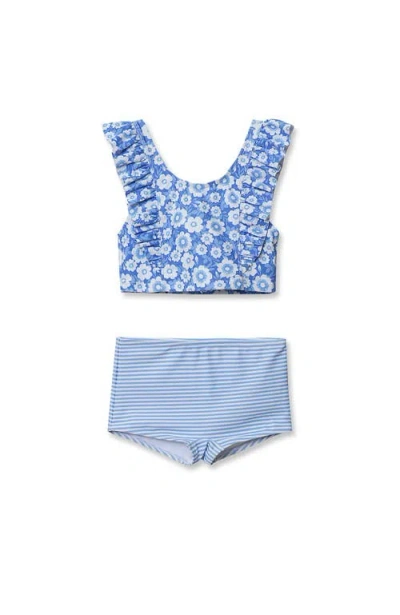 Lands' End Kids'  Girls Chlorine Resistant Ruffle Tankini Swimsuit Set In Blue