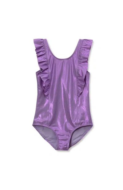Lands' End Kids'  Girls Chlorine Resistant Scoop Neck Ruffle One Piece Swimsuit In Purple