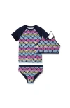 LANDS' END LANDS' END GIRLS CHLORINE RESISTANT SHORT SLEEVE RASH GUARD SWIM TOP AND BIKINI SET