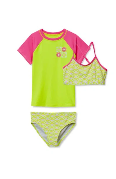 Lands' End Kids'  Girls Chlorine Resistant Short Sleeve Rash Guard Swim Top And Bikini Set In Green