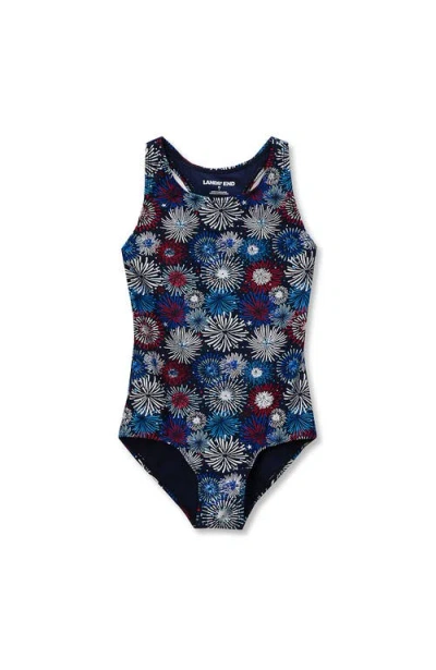 Lands' End Kids'  Girls Chlorine Resistant Sporty Hi-neck Racer Back One Piece Swimsuit In Multi
