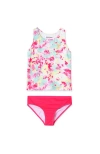 Lands' End Kids'  Girls Chlorine Resistant Tankini Swim Set In Bright Pink Aqua Splatter