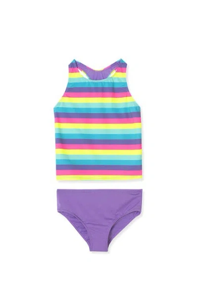 Lands' End Kids'  Girls Chlorine Resistant Tankini Swim Set In Multi Color Stripe/meta Mauve