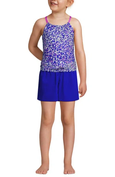 Lands' End Kids'  Girls Chlorine Resistant Tankini Top Woven Short Set In Blue