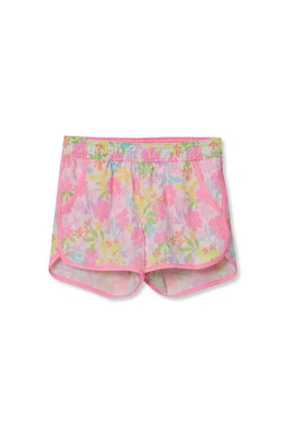 Lands' End Kids'  Girls Comfort Waist Stretch Swim Shorts In Pink