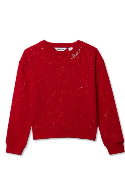Lands' End Kids'  Girls Crew Neck Embroidered Sweatshirt In Red