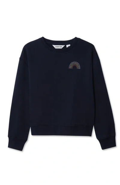 Lands' End Kids'  Girls Crew Neck Embroidered Sweatshirt In Blue