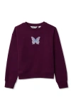 Lands' End Kids'  Girls Crew Neck Embroidered Sweatshirt In Burgundy