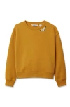 Lands' End Kids'  Girls Crew Neck Embroidered Sweatshirt In Gold