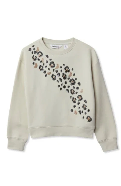 Lands' End Kids'  Girls Crew Neck Embroidered Sweatshirt In Gray