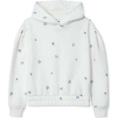 Lands' End Kids'  Girls Embroidered Hoodie Sweatshirt In White