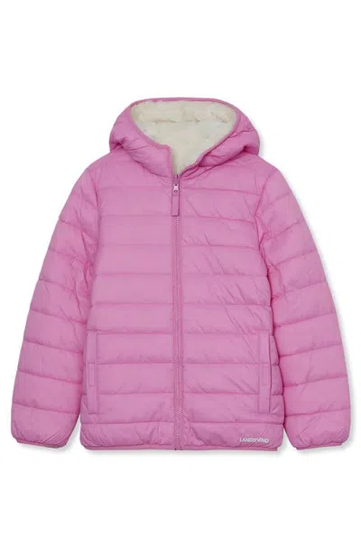 Lands' End Kids'  Girls Featherfree Reversible Hooded Jacket In Fuchsia Pink/cream
