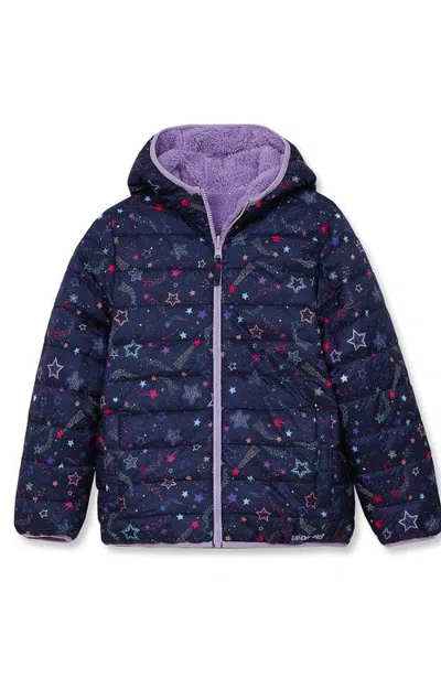 Lands' End Kids'  Girls Featherfree Reversible Hooded Jacket In Stargaze/navy/lilac
