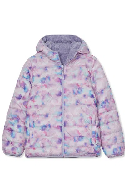 Lands' End Kids'  Girls Featherfree Reversible Hooded Jacket In Tie Dye/english Lavender